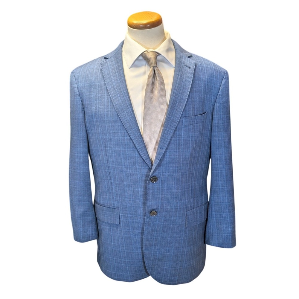 Jos A Bank Reserve 43R Sport Coat‎ Reda Super 130s Blue Plaid Wool Blazer